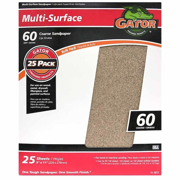 Gator Grit Gator 11 in. L X 9 in. W 60 Grit Aluminum Oxide All Purpose Sandpaper 1 pk 3266 - main